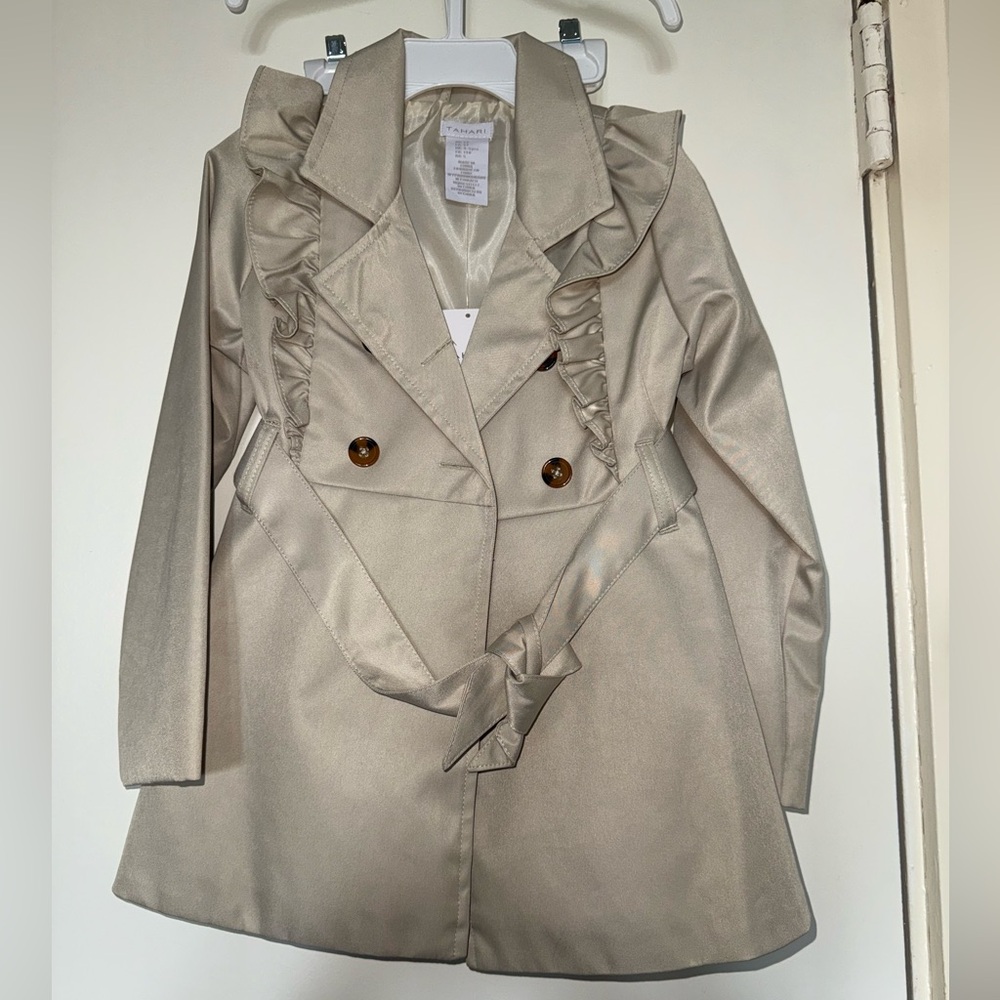 Elegant Cream Double-Breasted Girls trench Coat NWT Tahari size 5T